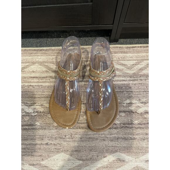 American Eagle Women’s Brown gold metallic Sandals Size 8 spring summer flats - Picture 3 of 5